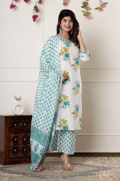 GulBloom Floral Charm Printed Cotton Kurta Set