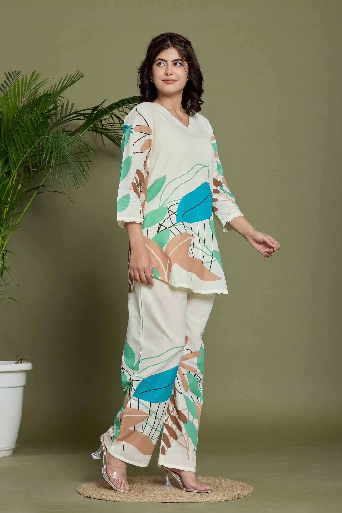Noor Aura Urban Leaf Printed Cotton Co-Ord Set