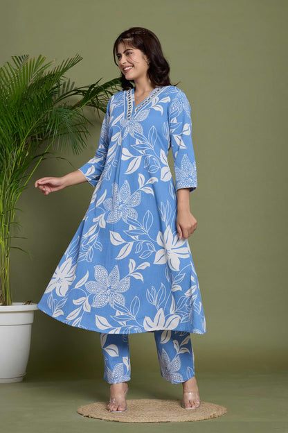 GulBloom Sky Petal Printed Cotton Co-Ord Set