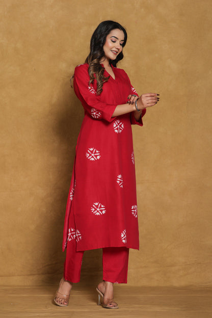 Noor Aura Crimson Motif Cotton Co-Ord Set