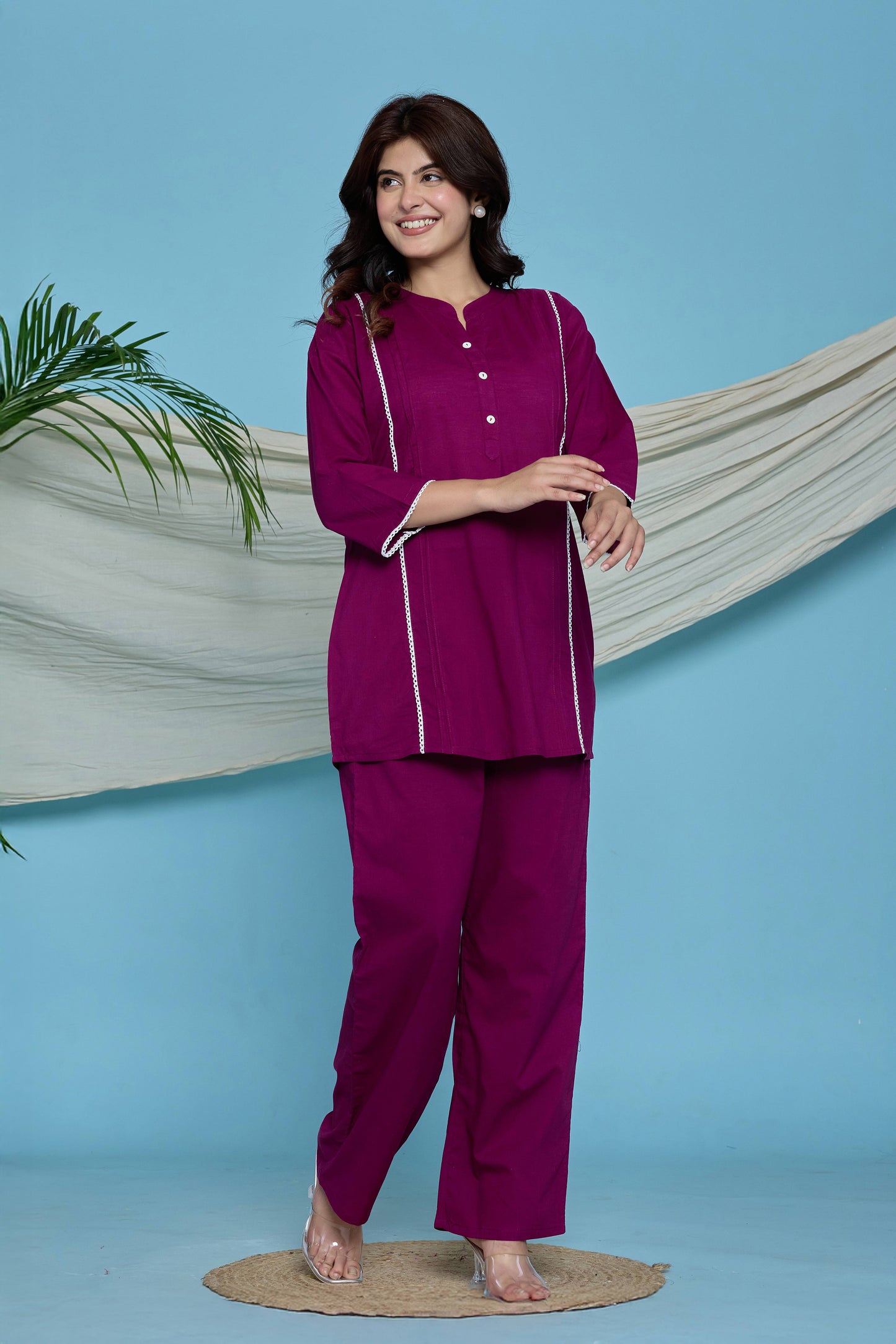 Rang Ease Wine Harmony Cotton Co-Ord Set
