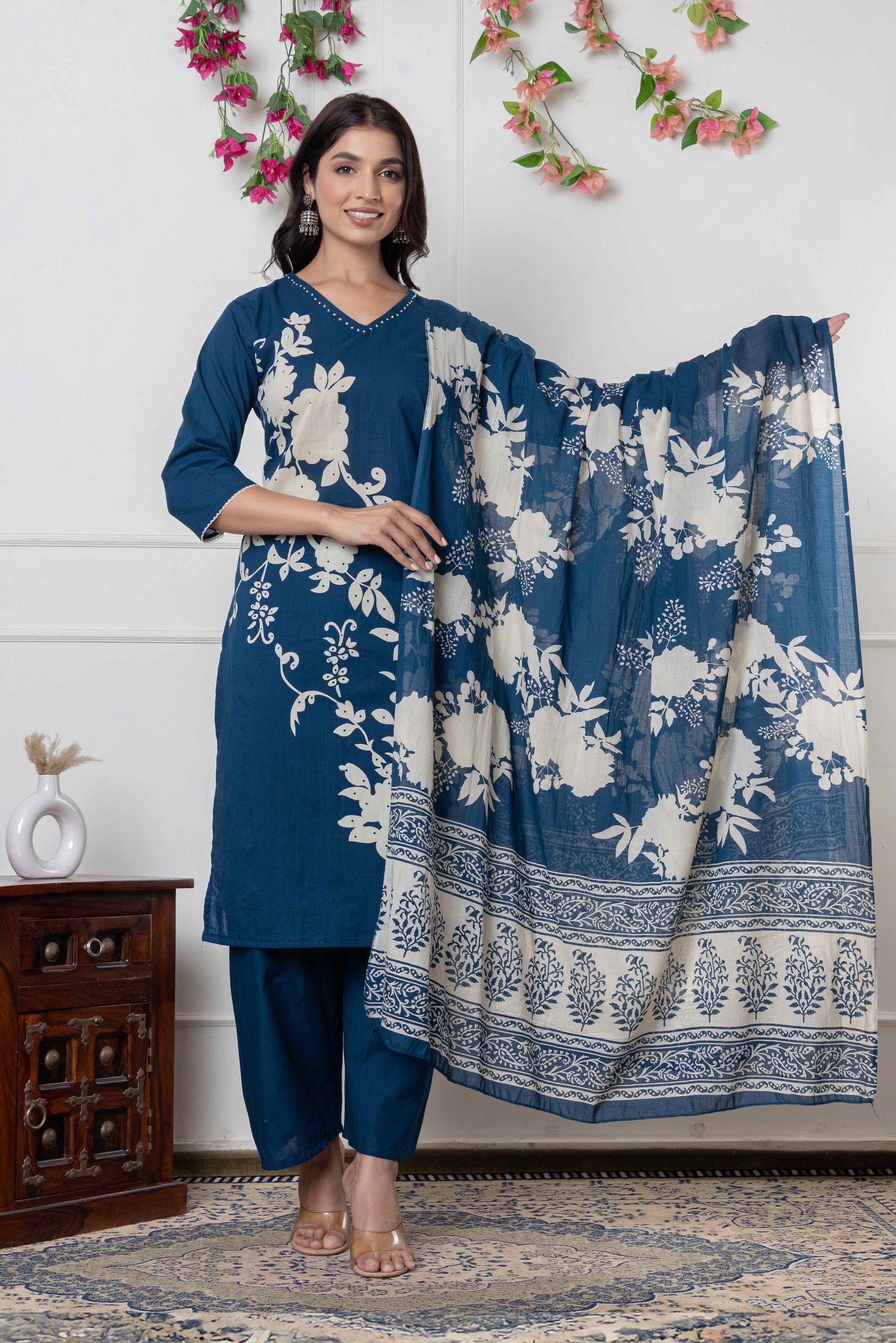 GulBloom Petal Grace Printed Cotton Kurta Set
