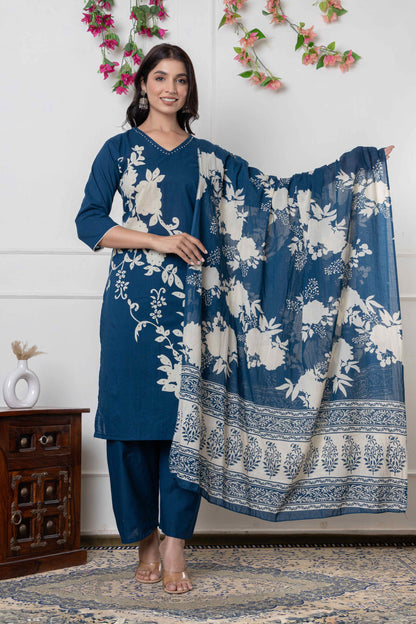 GulBloom Petal Grace Printed Cotton Kurta Set
