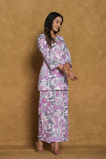 GulBloom Lilac Meadow Printed Cotton Co-Ord Set