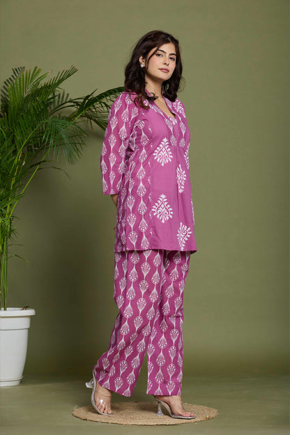 Noor Aura Rosewood Buta Printed Cotton Co-Ord Set