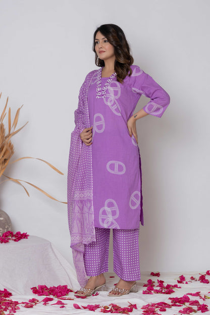Noor Aura Geometric Loop Motif Printed Cotton Kurta Set