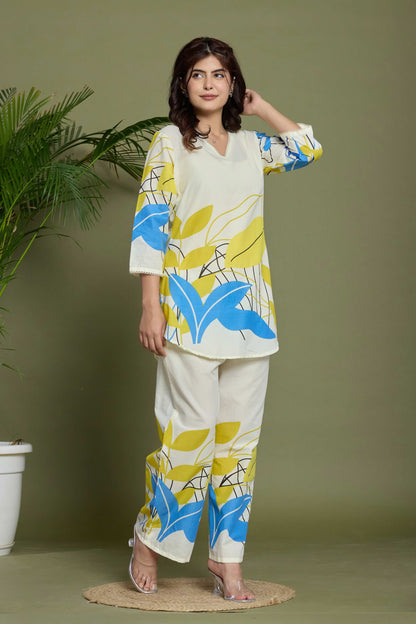 Noor Aura Abstract Leafline Printed Cotton Co-Ord Set