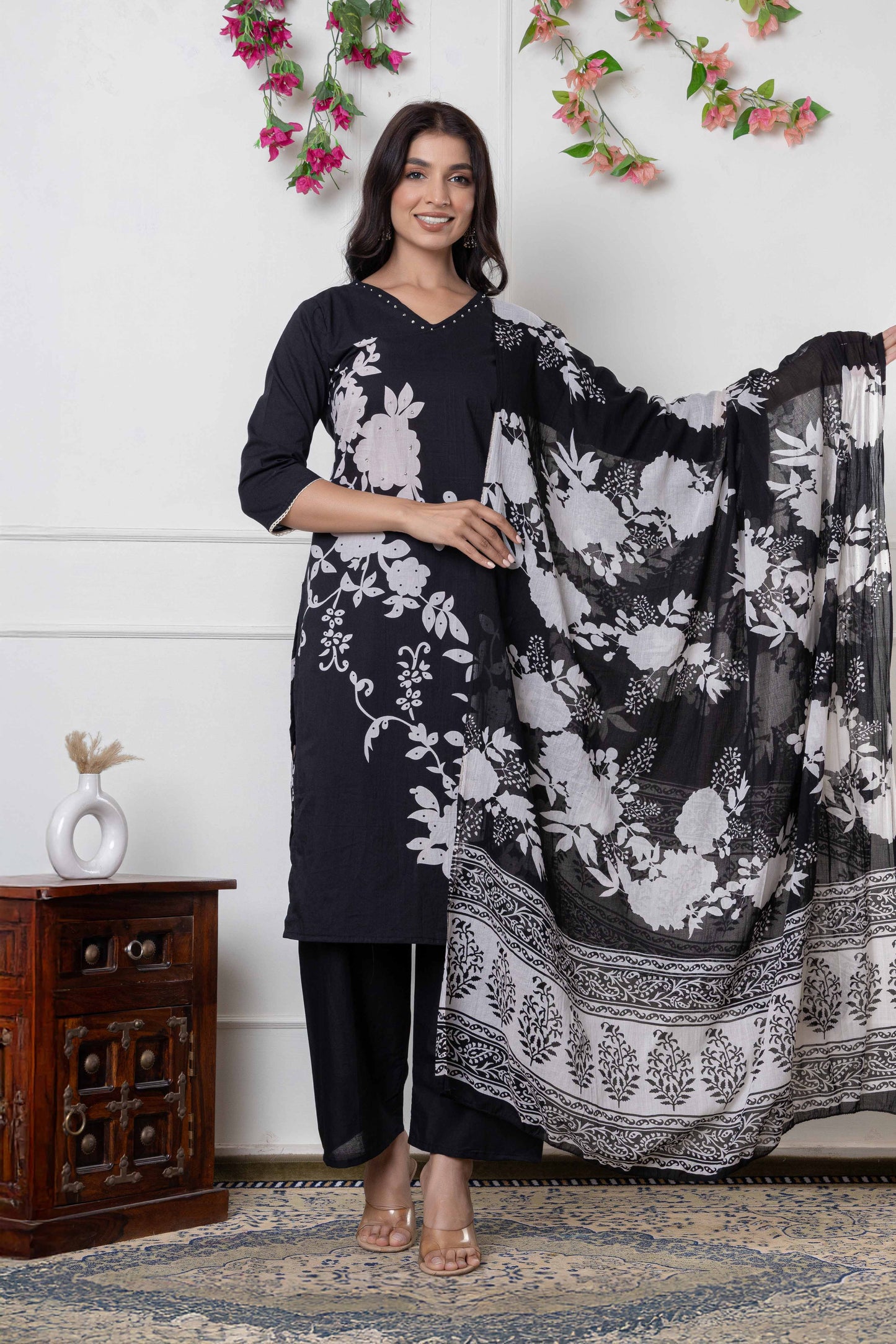 GulBloom Petal Grace Printed Cotton Kurta Set