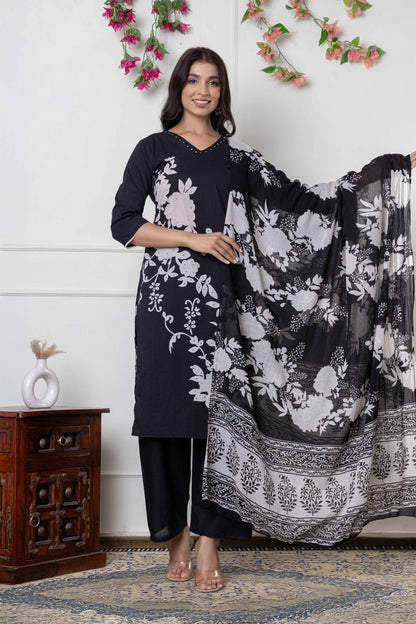 GulBloom Petal Grace Printed Cotton Kurta Set