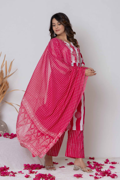Noor Aura Bandhani Stripe Printed Cotton Kurta Set