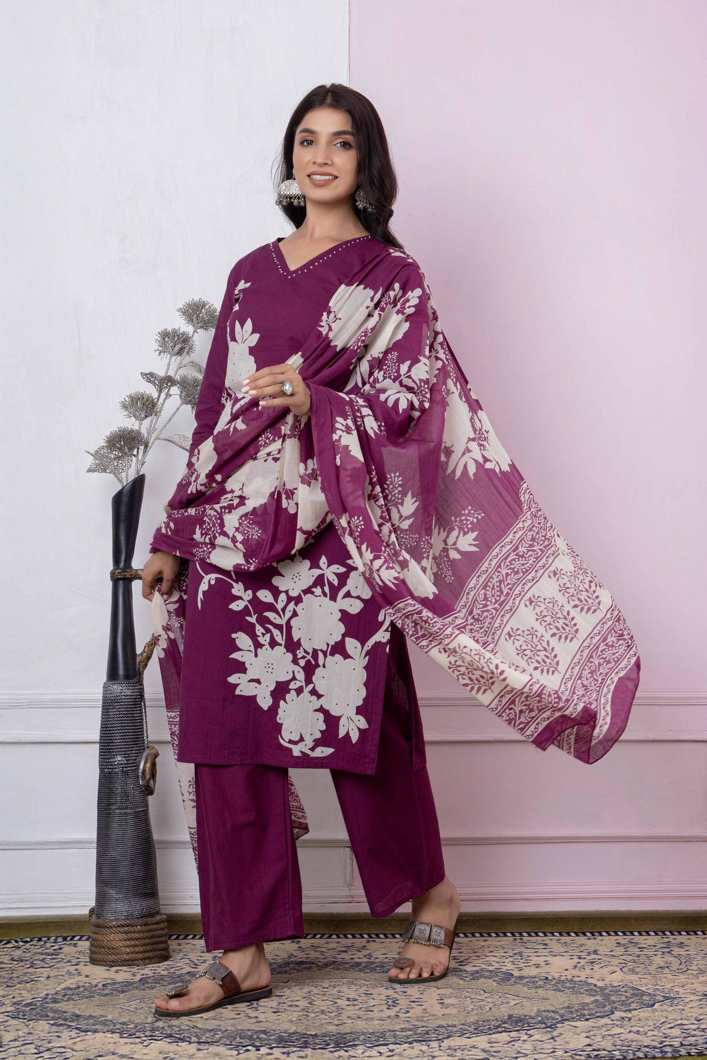 GulBloom Petal Grace Printed Cotton Kurta Set