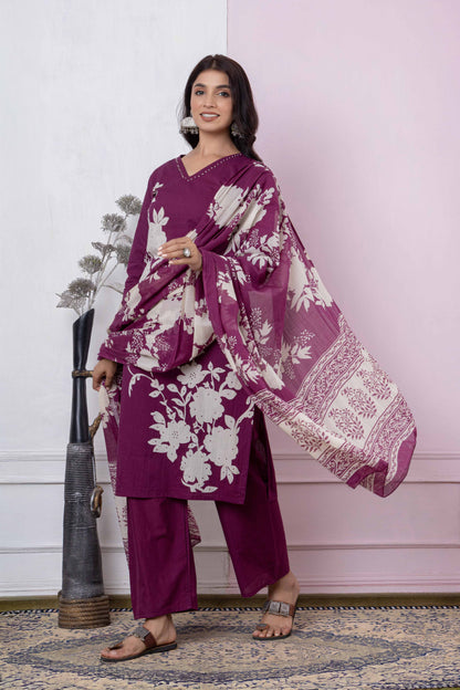 GulBloom Petal Grace Printed Cotton Kurta Set