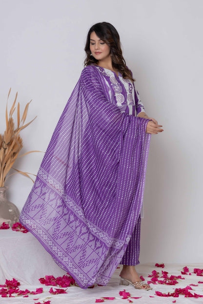 Noor Aura Bandhani Stripe Printed Cotton Kurta Set