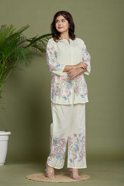 GulBloom Ivory Petal Bloom Printed Cotton Co-Ord Set