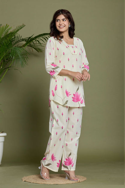 GulBloom Lotus Whisper Printed Cotton Co-Ord Set