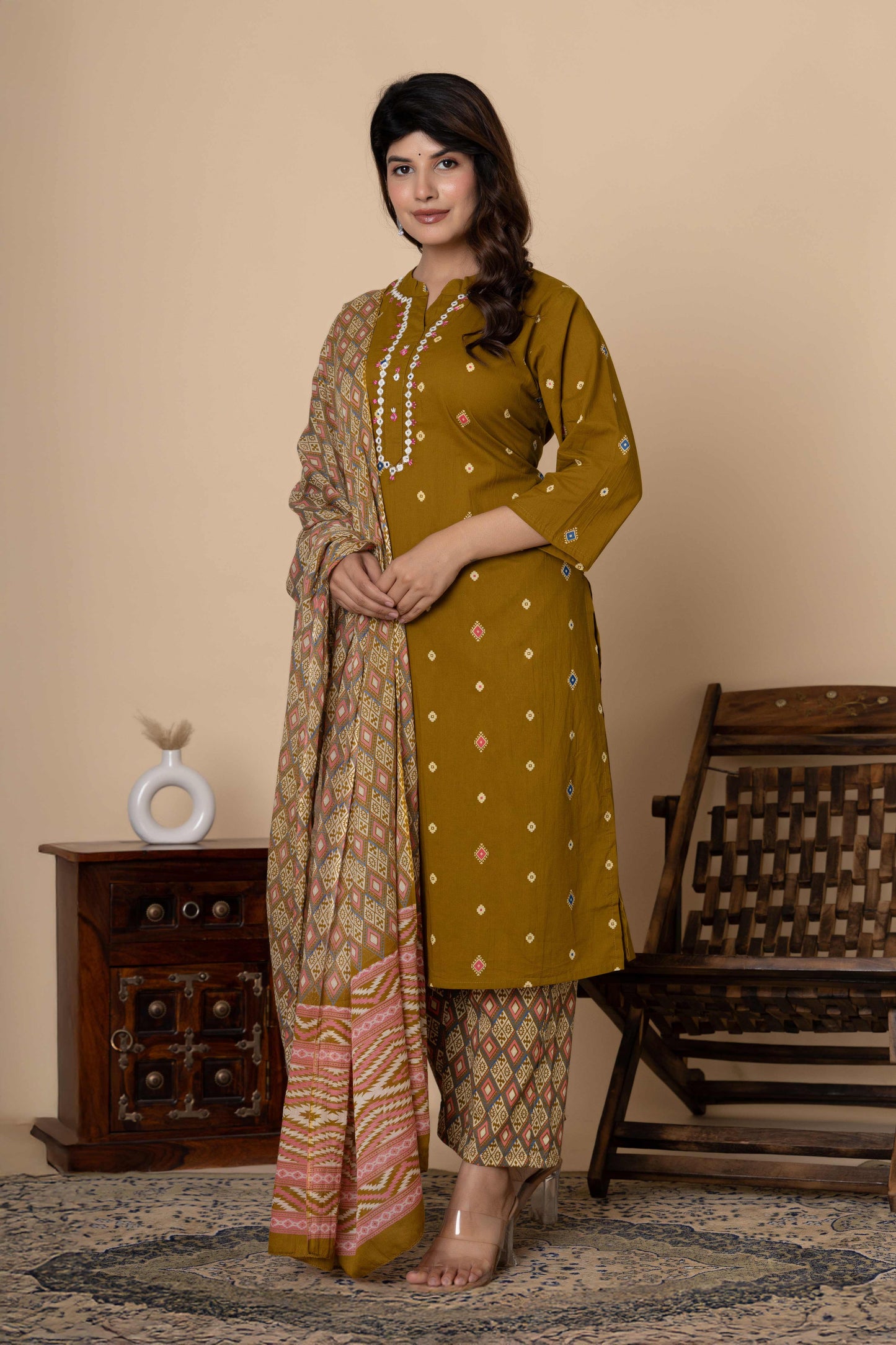 Noor Aura Ikat Fusion Printed Cotton Kurta Set