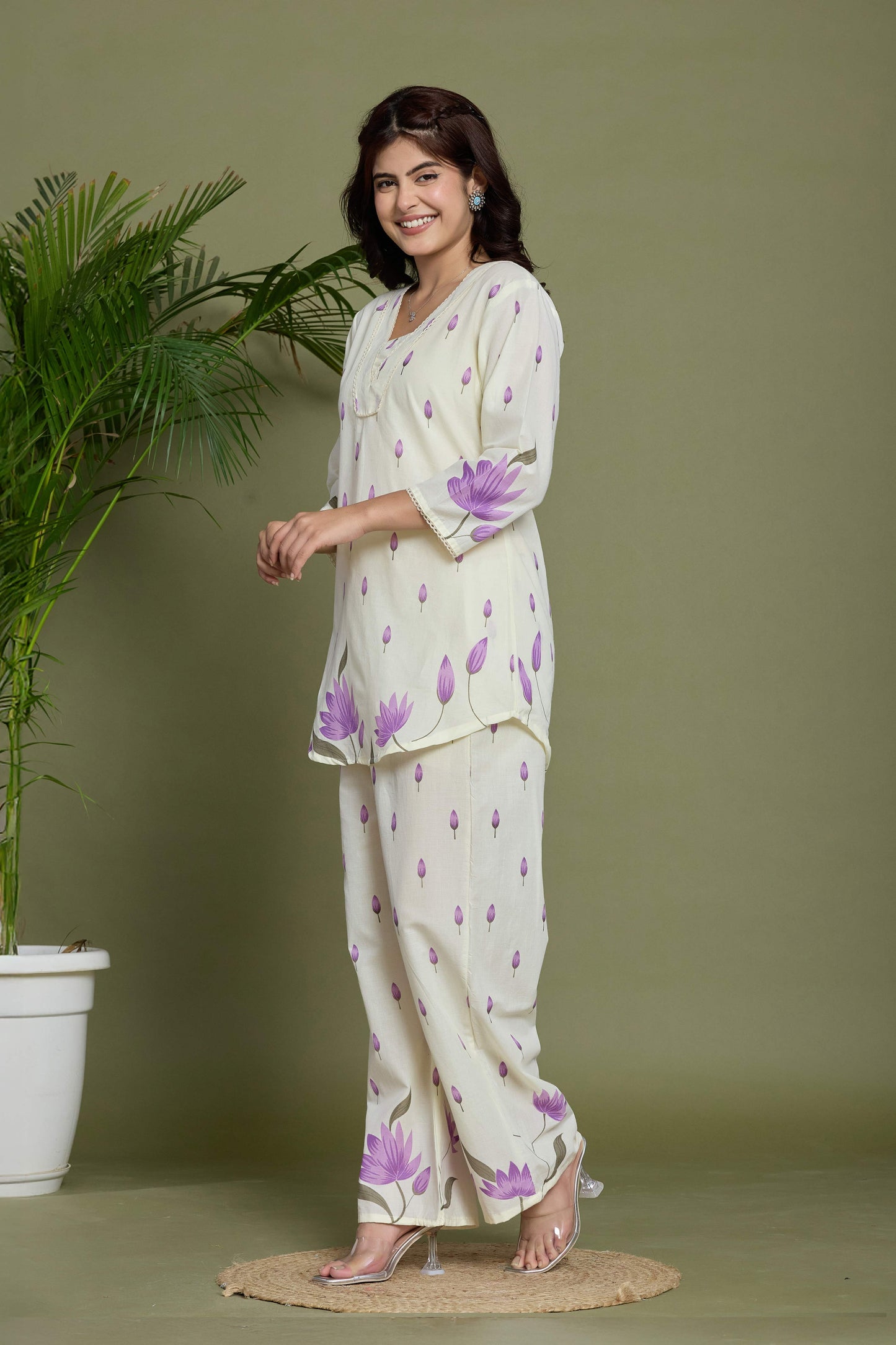 GulBloom Lavender Bloom Printed Cotton Co-Ord Set