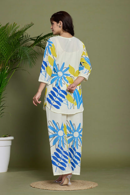 Noor Aura Abstract Leafline Printed Cotton Co-Ord Set