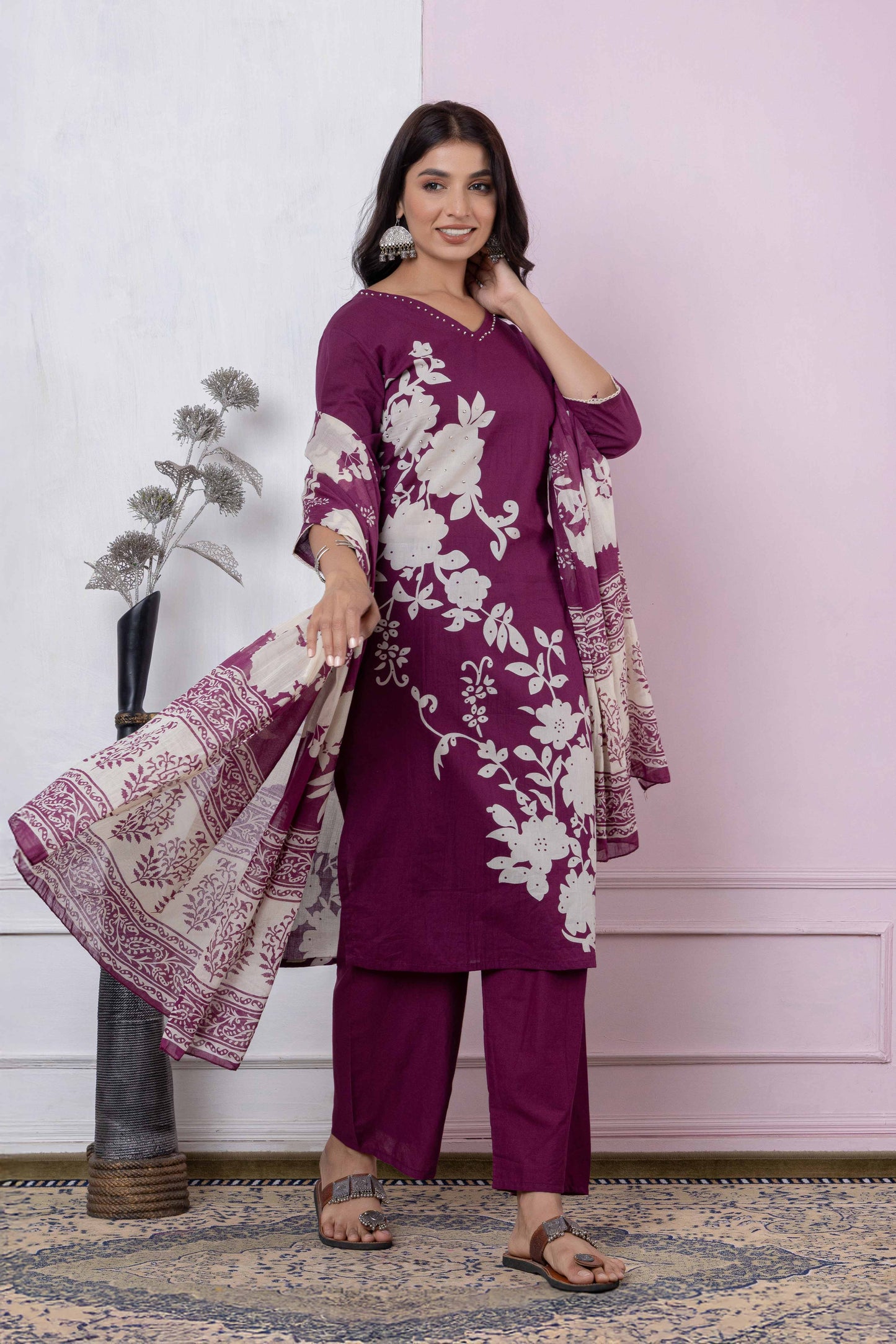 GulBloom Petal Grace Printed Cotton Kurta Set