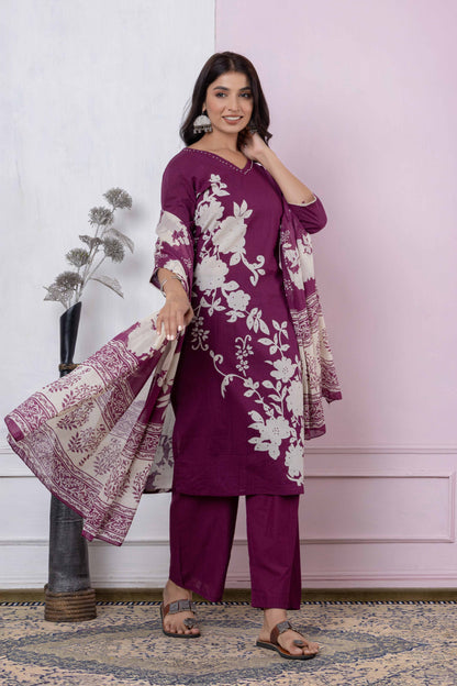 GulBloom Petal Grace Printed Cotton Kurta Set