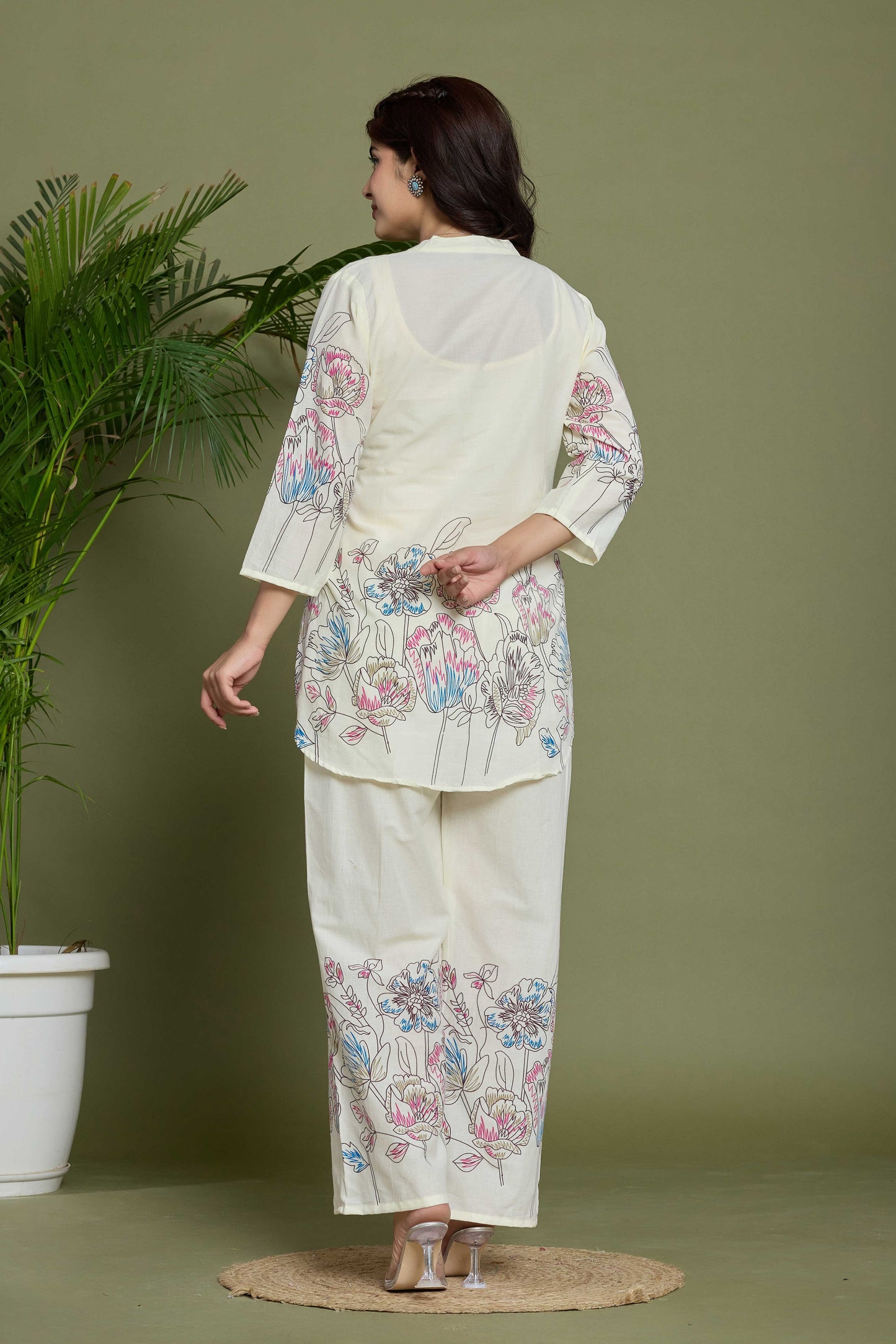 GulBloom Ivory Petal Bloom Printed Cotton Co-Ord Set
