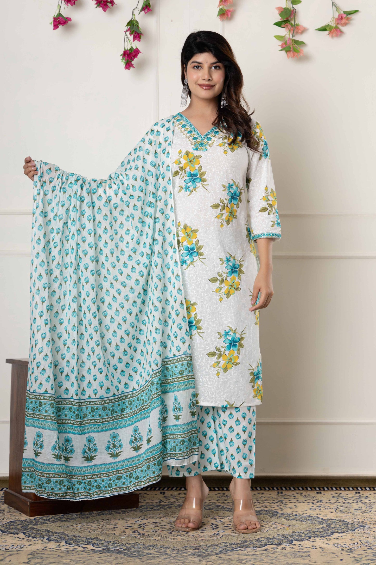 GulBloom Floral Charm Printed Cotton Kurta Set