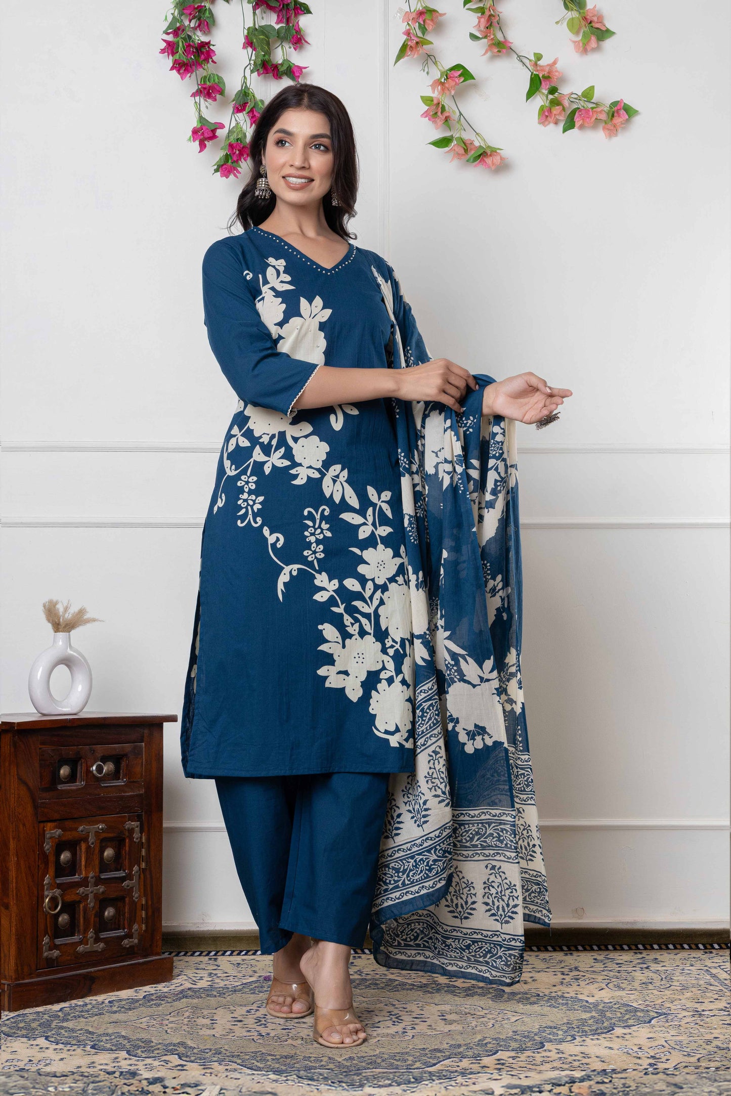 GulBloom Petal Grace Printed Cotton Kurta Set