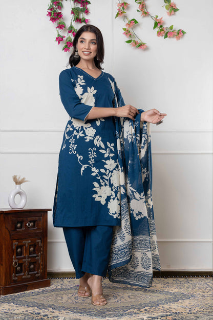 GulBloom Petal Grace Printed Cotton Kurta Set