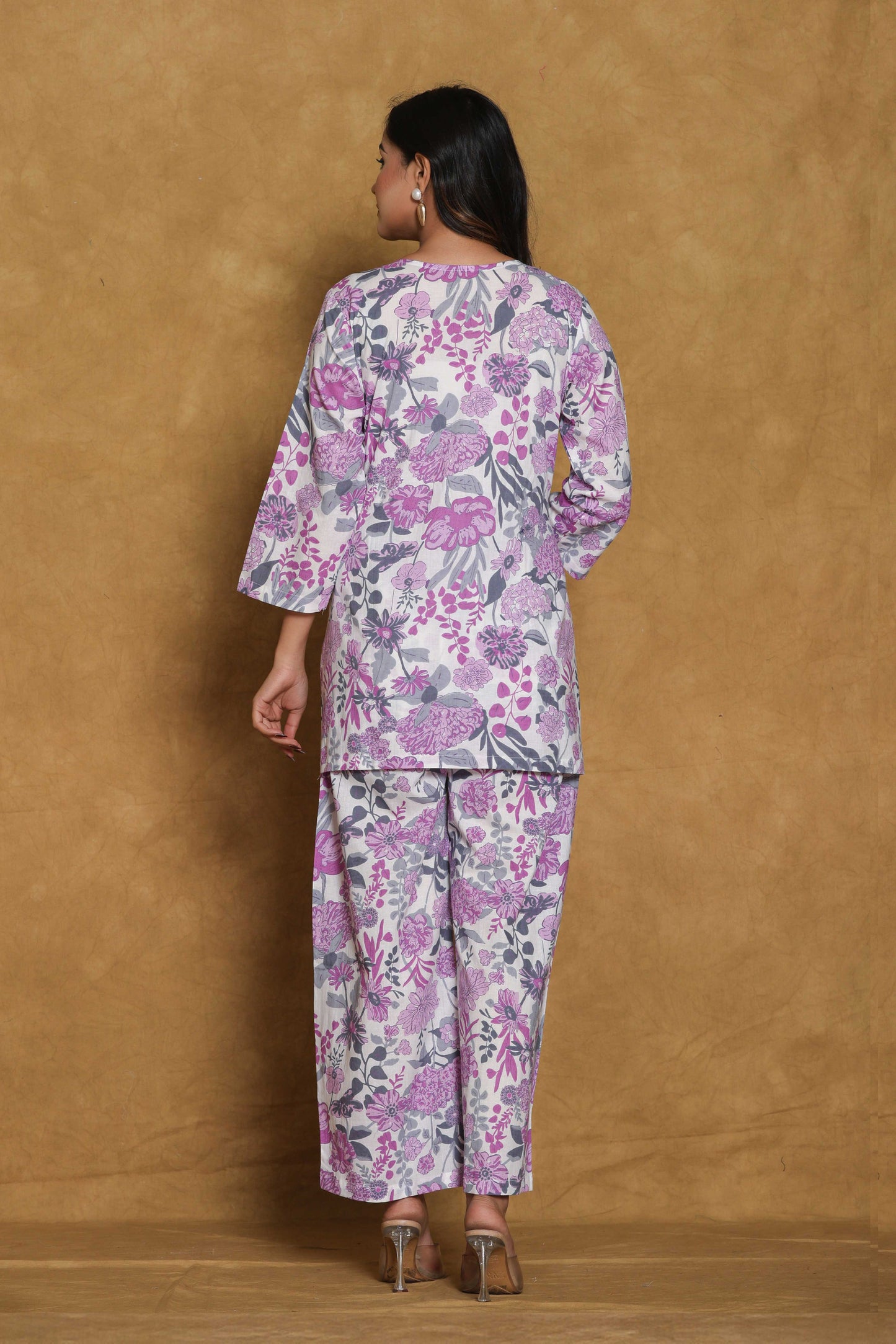 GulBloom Lilac Meadow Printed Cotton Co-Ord Set