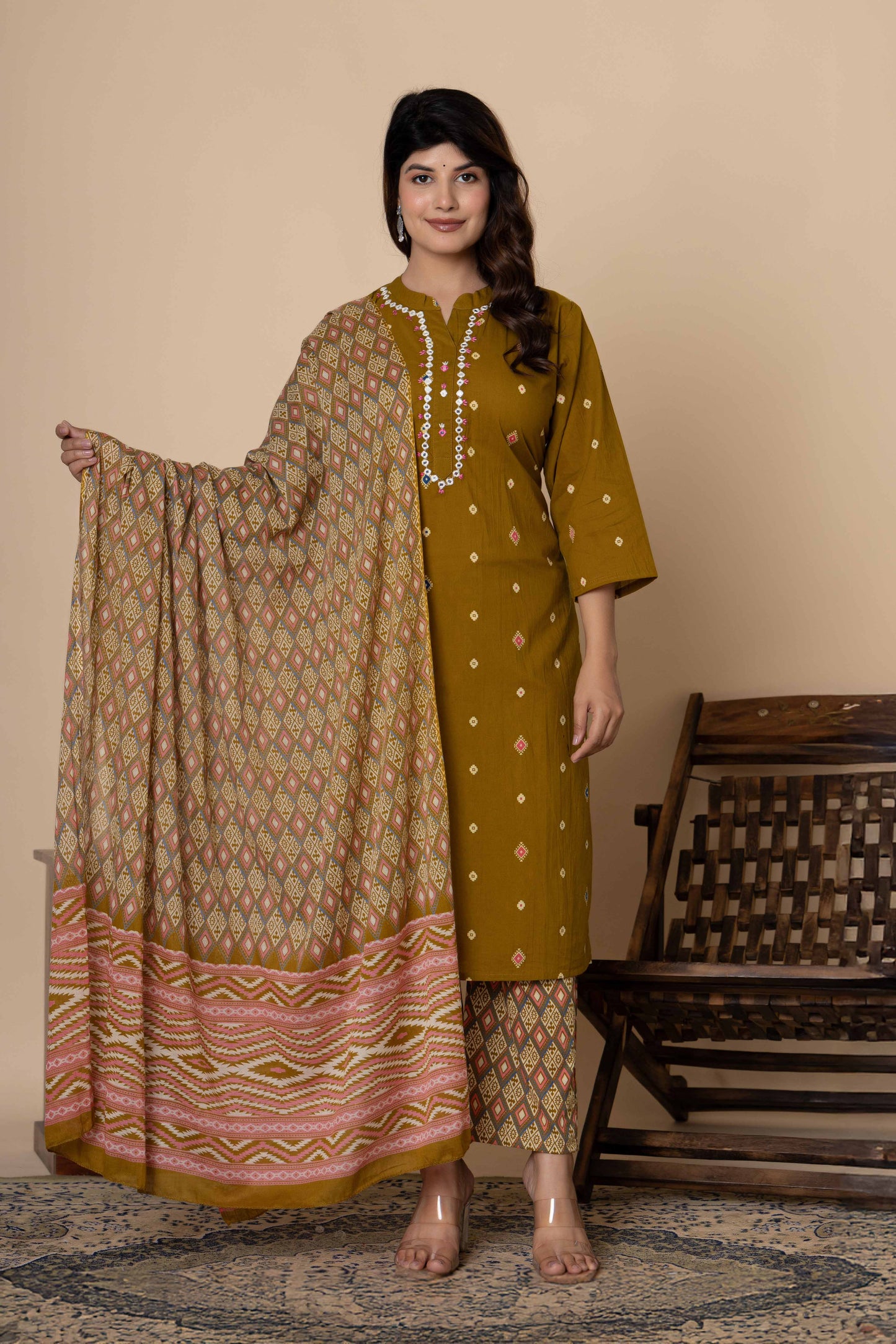 Noor Aura Ikat Fusion Printed Cotton Kurta Set