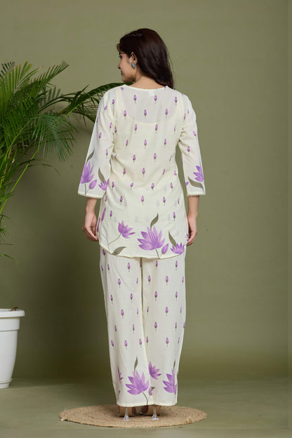 GulBloom Lavender Bloom Printed Cotton Co-Ord Set