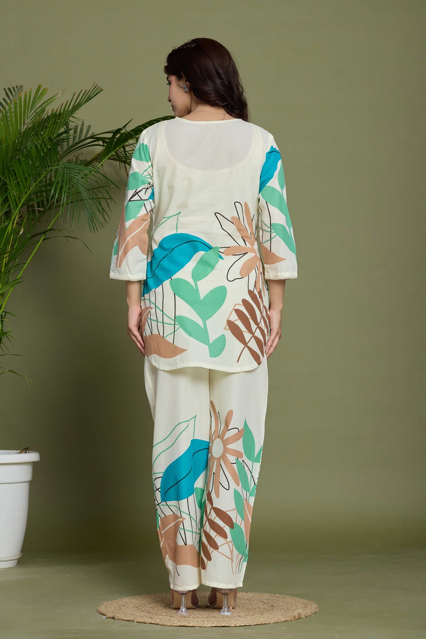 Noor Aura Urban Leaf Printed Cotton Co-Ord Set