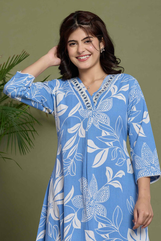 GulBloom Sky Petal Printed Cotton Co-Ord Set