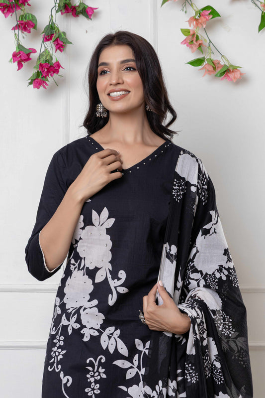 GulBloom Petal Grace Printed Cotton Kurta Set