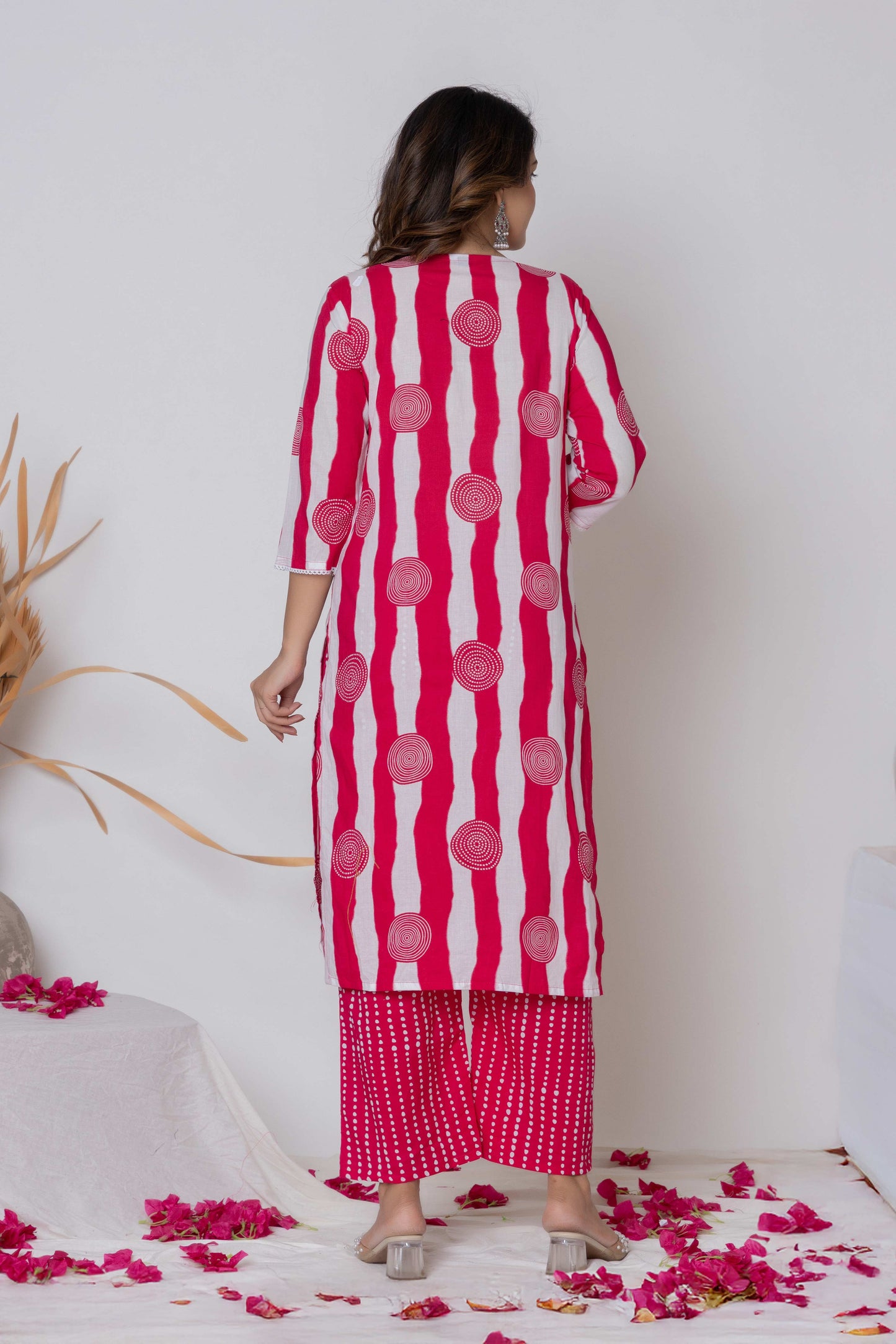 Noor Aura Bandhani Stripe Printed Cotton Kurta Set