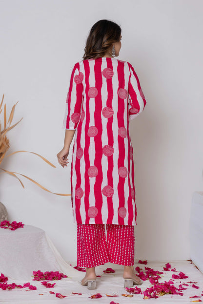 Noor Aura Bandhani Stripe Printed Cotton Kurta Set