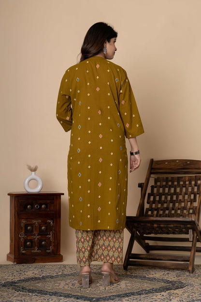 Noor Aura Ikat Fusion Printed Cotton Kurta Set