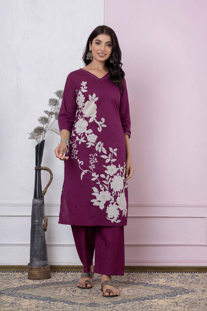 GulBloom Petal Grace Printed Cotton Kurta Set