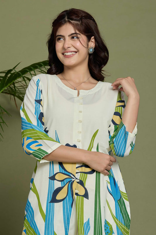 GulBloom Coastal Breeze Printed Cotton Co-Ord Set