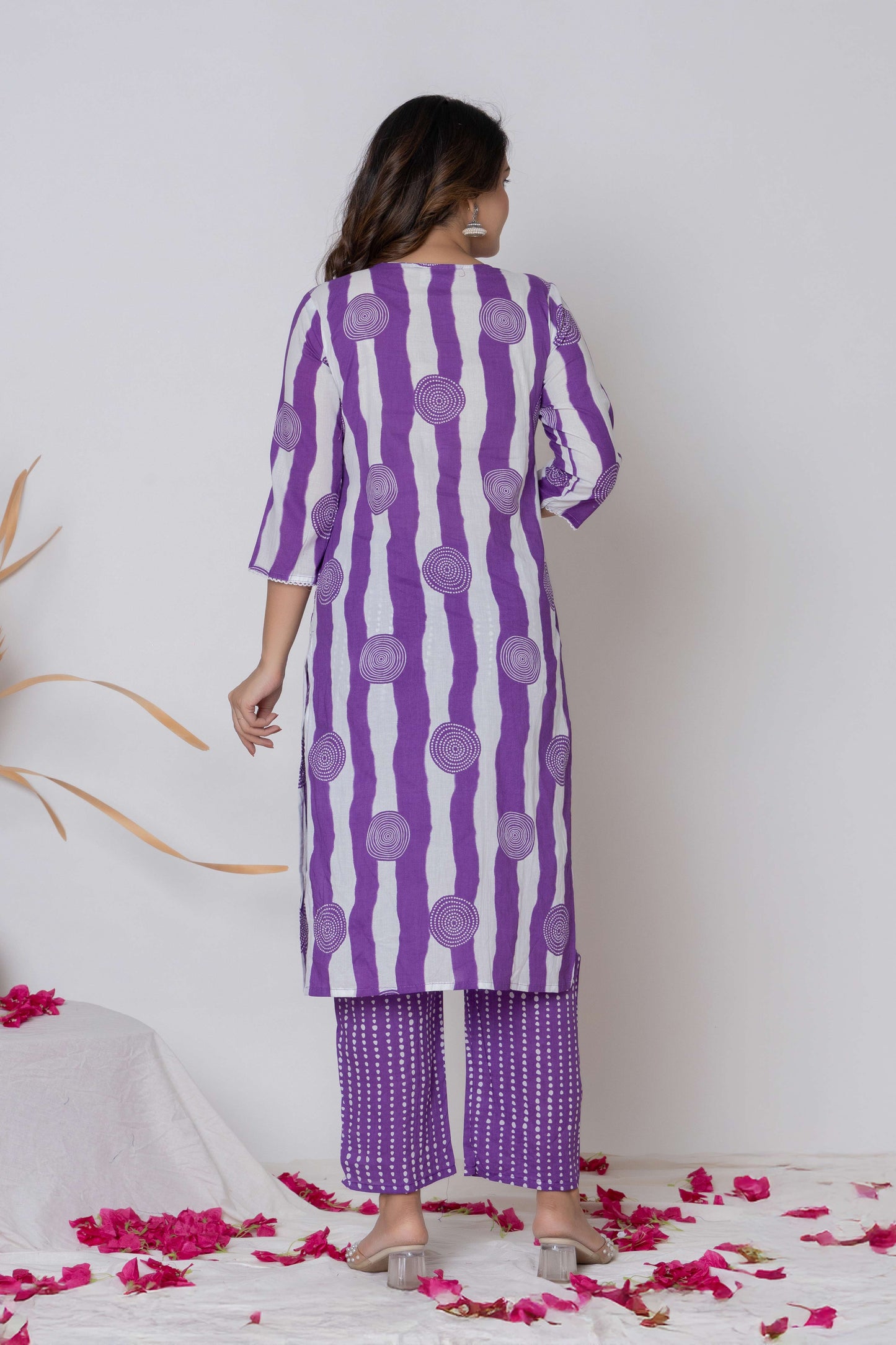 Noor Aura Bandhani Stripe Printed Cotton Kurta Set