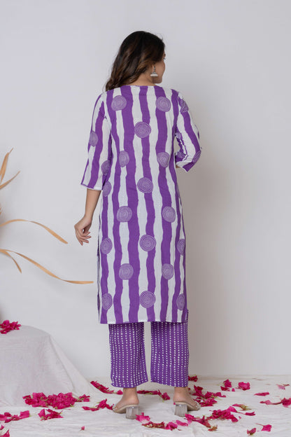 Noor Aura Bandhani Stripe Printed Cotton Kurta Set