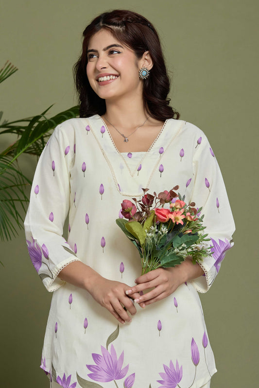 GulBloom Lavender Bloom Printed Cotton Co-Ord Set