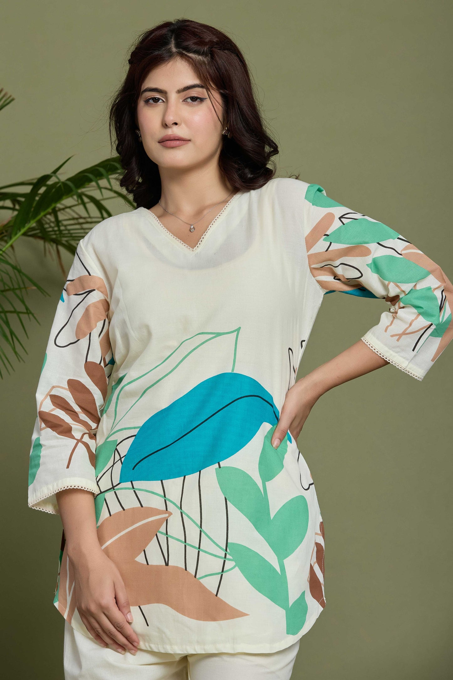 Noor Aura Urban Leaf Printed Cotton Co-Ord Set