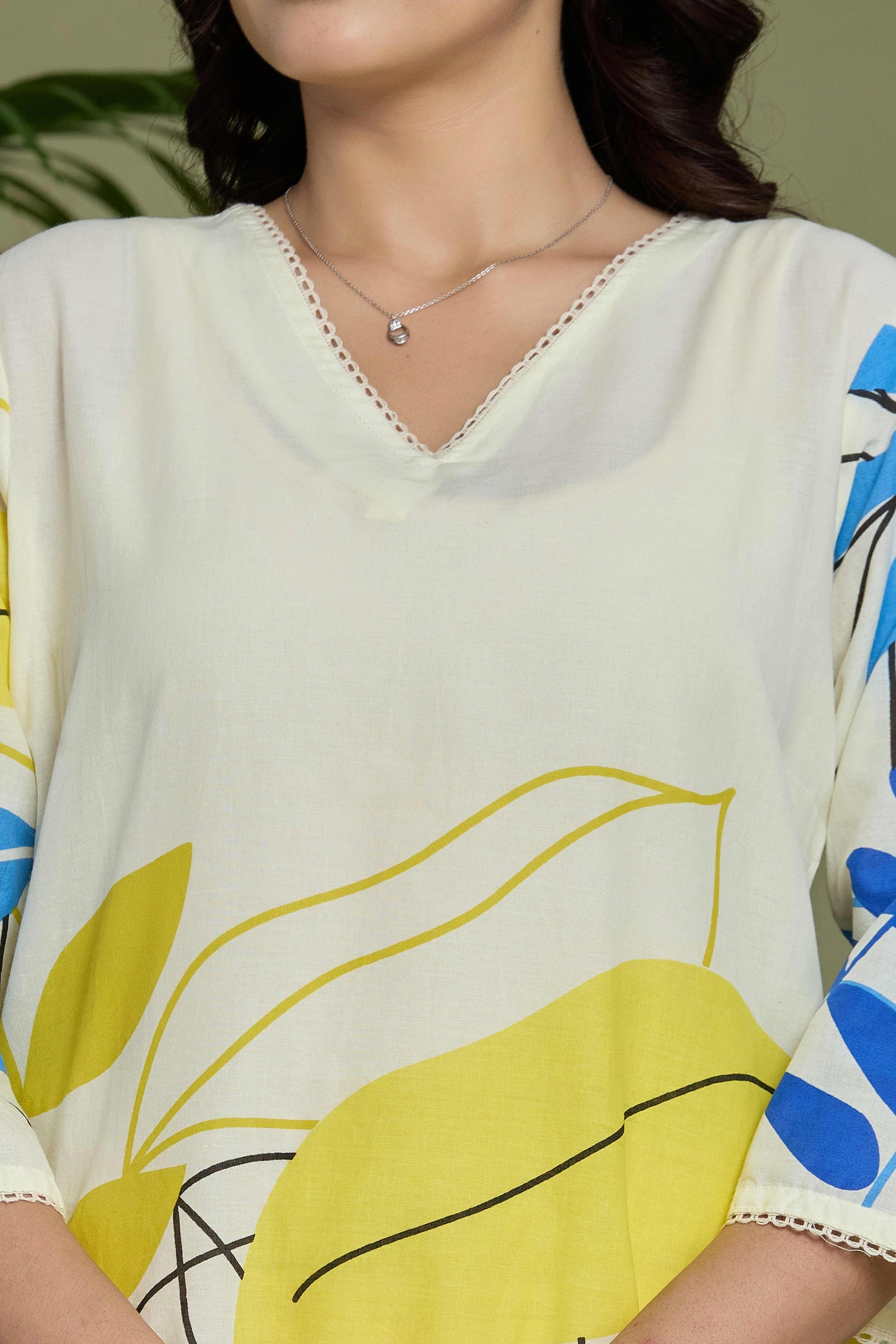 Noor Aura Abstract Leafline Printed Cotton Co-Ord Set