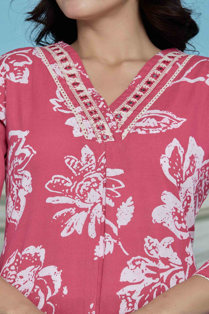 GulBloom Rose Garden Printed Cotton Co-Ord Set