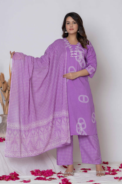 Noor Aura Geometric Loop Motif Printed Cotton Kurta Set
