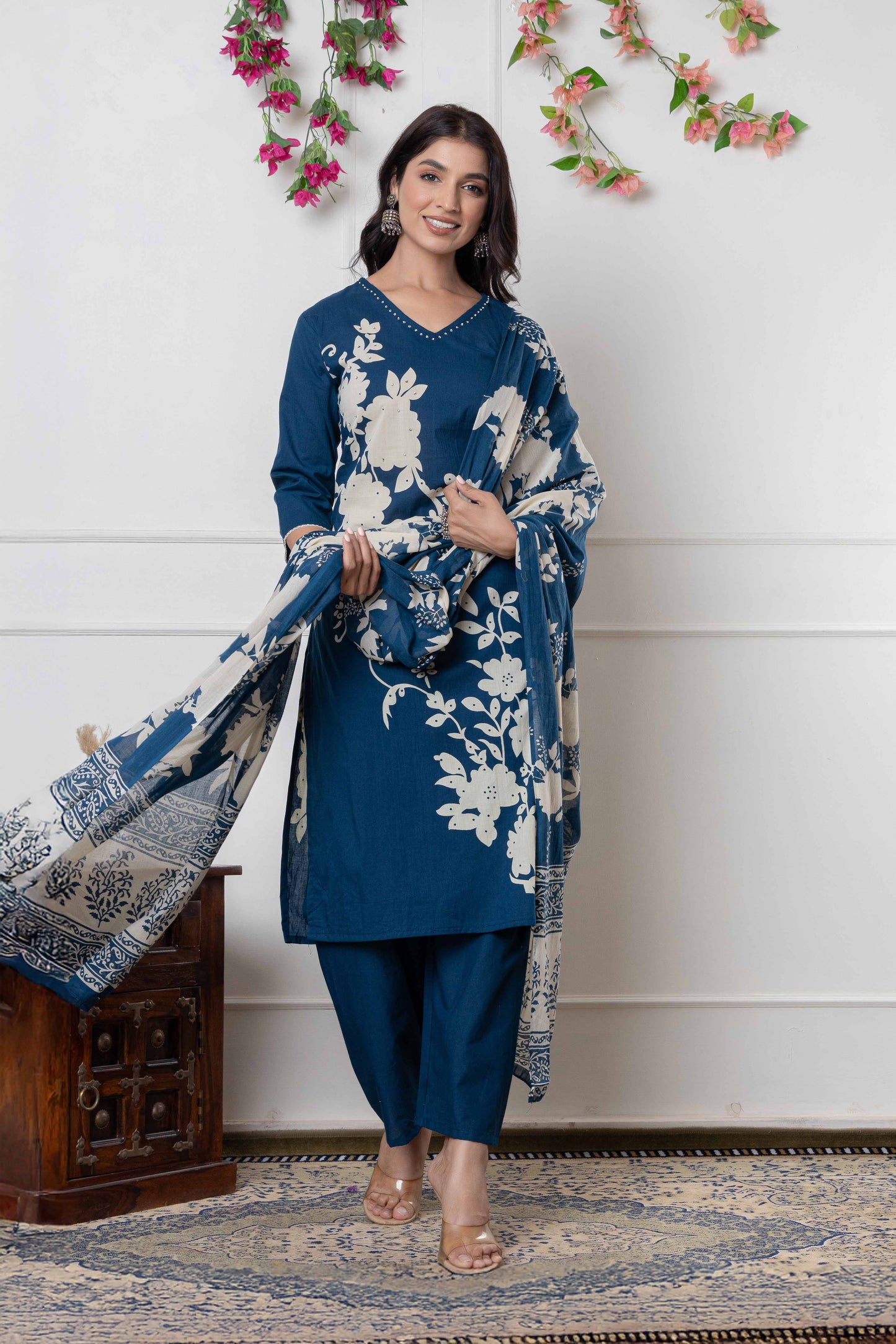 GulBloom Petal Grace Printed Cotton Kurta Set