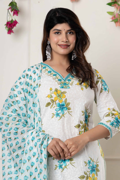GulBloom Floral Charm Printed Cotton Kurta Set