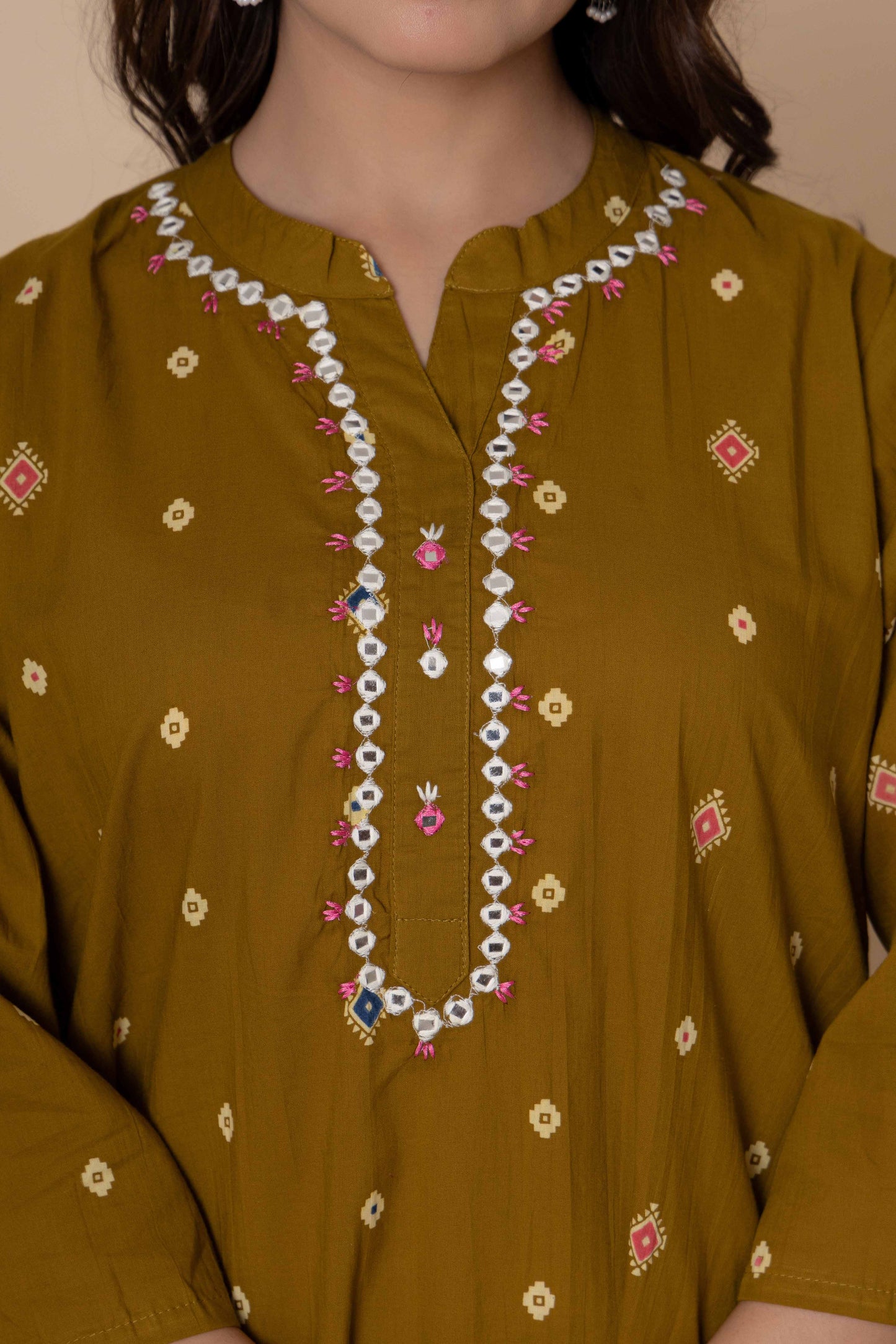 Noor Aura Ikat Fusion Printed Cotton Kurta Set
