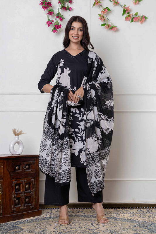 GulBloom Petal Grace Printed Cotton Kurta Set
